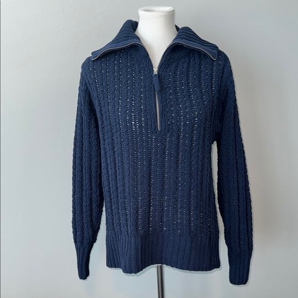 Aerie Navy Blue Quarter Zip Cable Knit Oversize Pullover Sweater Women's XS - Picture 1 of 8
